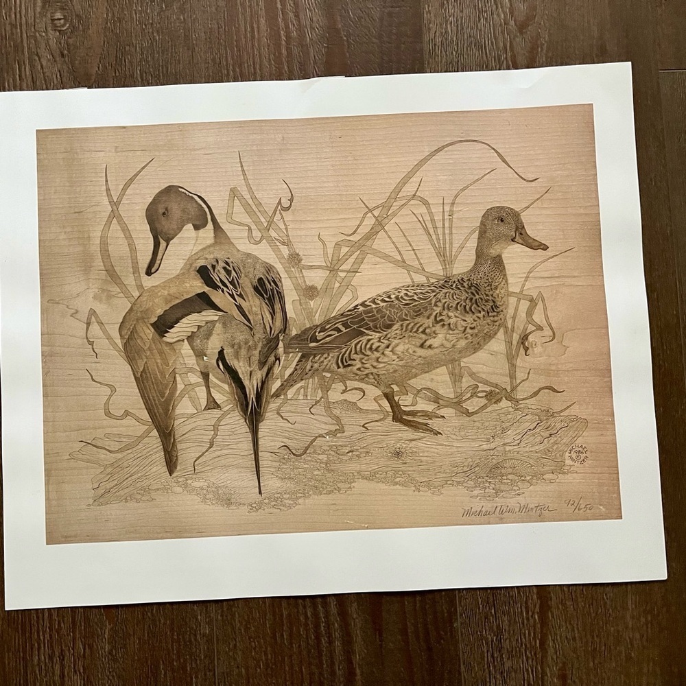 1992 Print Pintail Drake And Hen Lithography By Michel Mintzer 19/24 Inch
